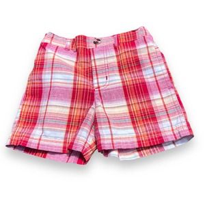 BT‎ Kids Boys Sz 12 Months Plaid Shorts Red Gray White Orange EUC